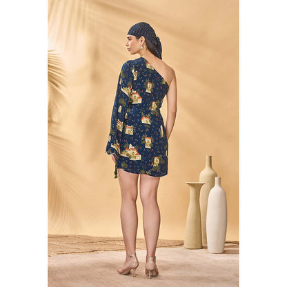 Masaba Blue Midnight Miniature Dreams Wrap Dress with Belt (Set of 2)