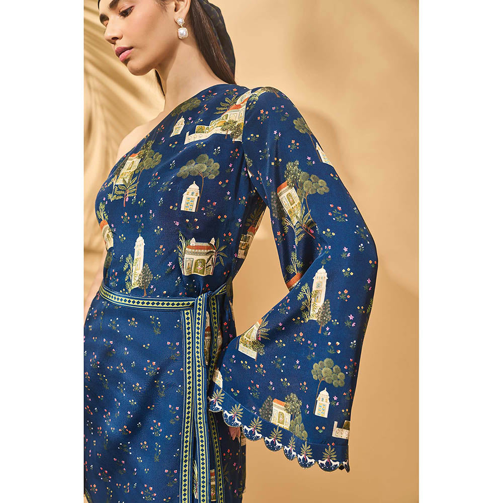 Masaba Blue Midnight Miniature Dreams Wrap Dress with Belt (Set of 2)