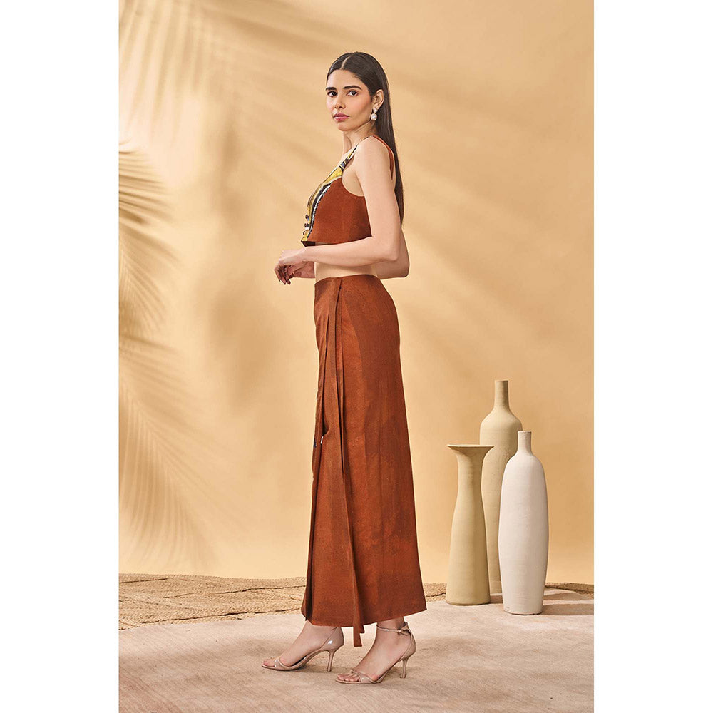 Masaba Brown Two Faced Paree Crop Top with Skirt (Set of 2)