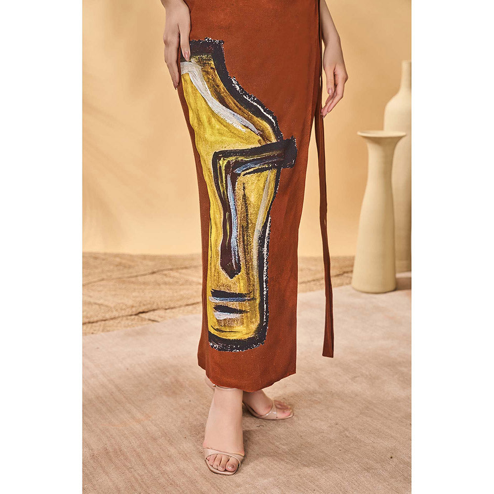 Masaba Brown Two Faced Paree Crop Top with Skirt (Set of 2)