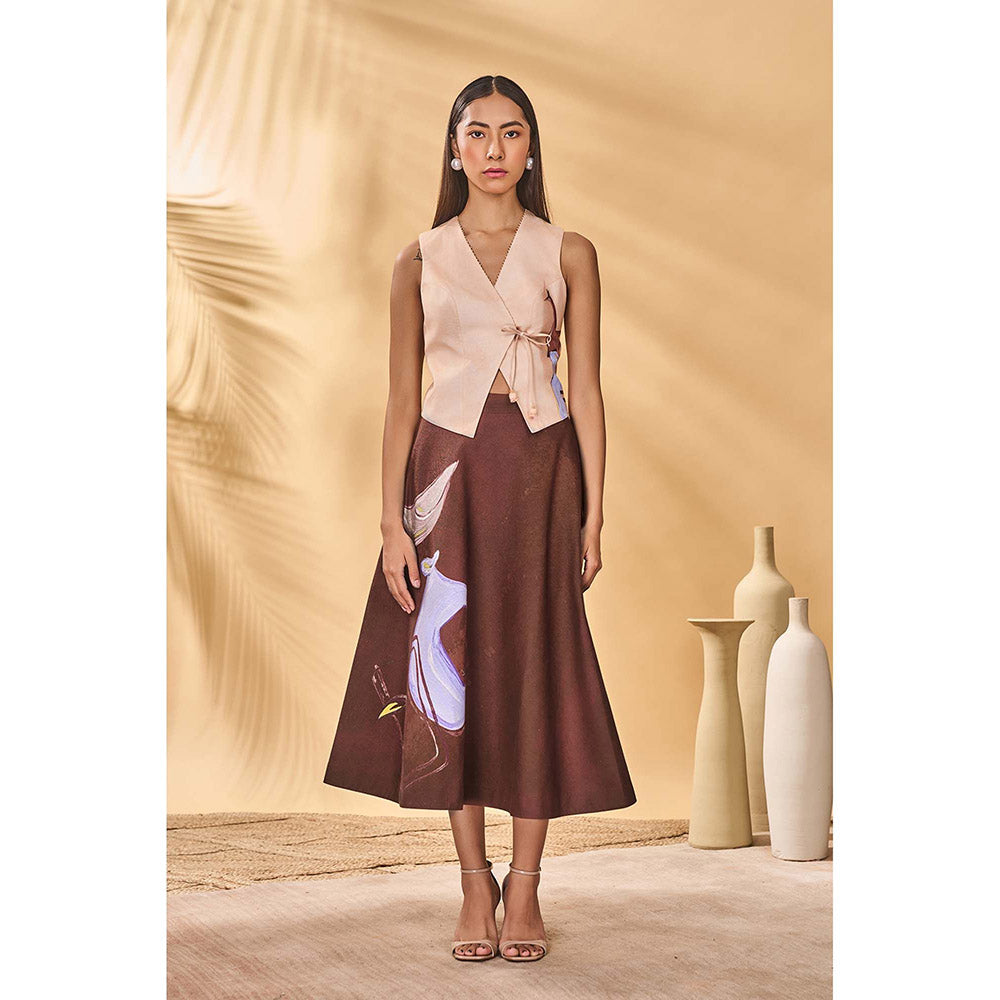 Masaba Beige Hidden Within Swing Skirt with Waist Coat (Set of 2)