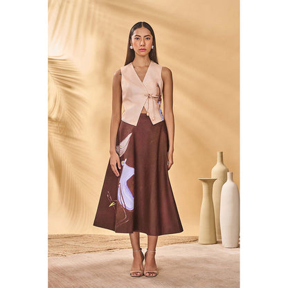 Masaba Beige Hidden Within Swing Skirt with Waist Coat (Set of 2)