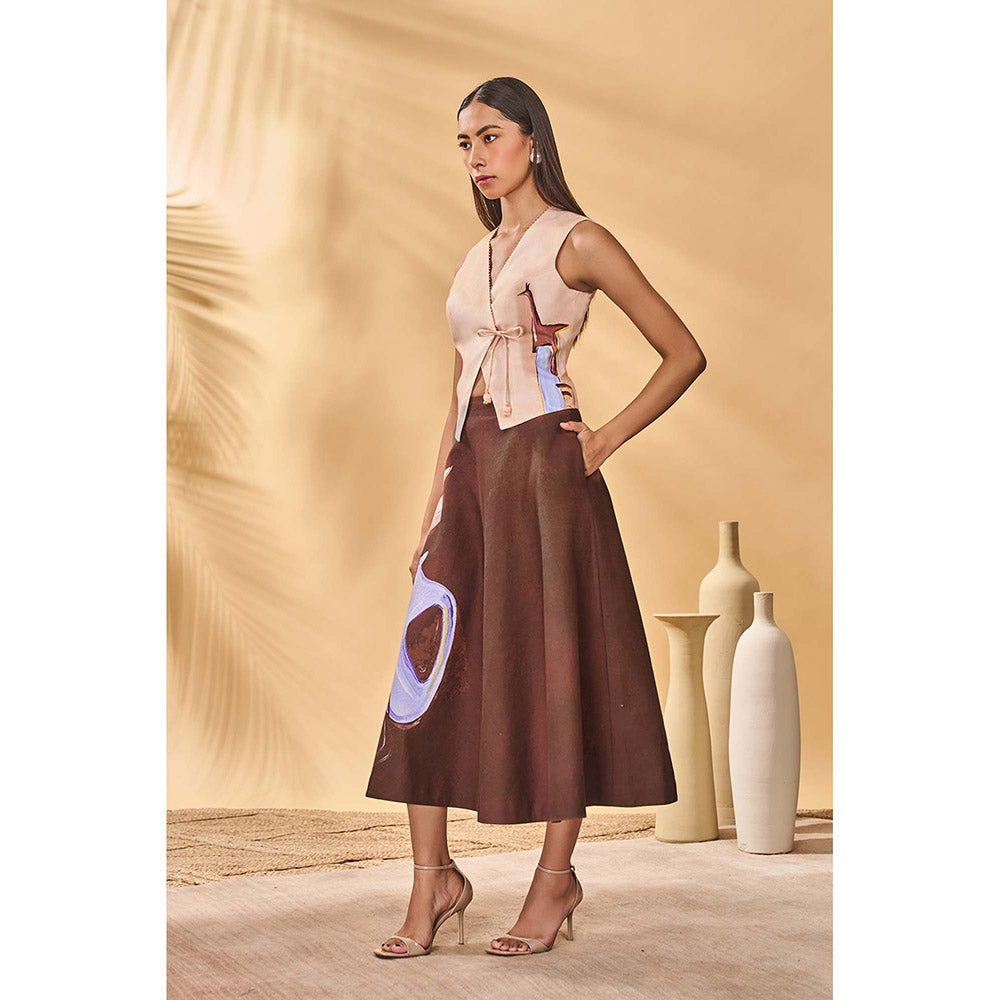 Masaba Beige Hidden Within Swing Skirt with Waist Coat (Set of 2)
