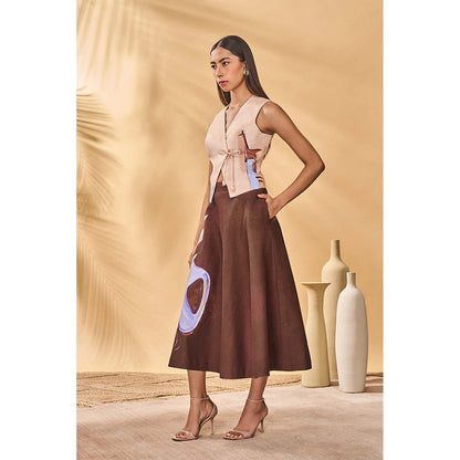 Masaba Beige Hidden Within Swing Skirt with Waist Coat (Set of 2)