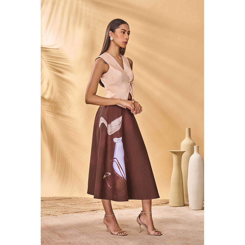 Masaba Beige Hidden Within Swing Skirt with Waist Coat (Set of 2)