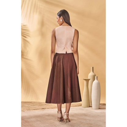 Masaba Beige Hidden Within Swing Skirt with Waist Coat (Set of 2)