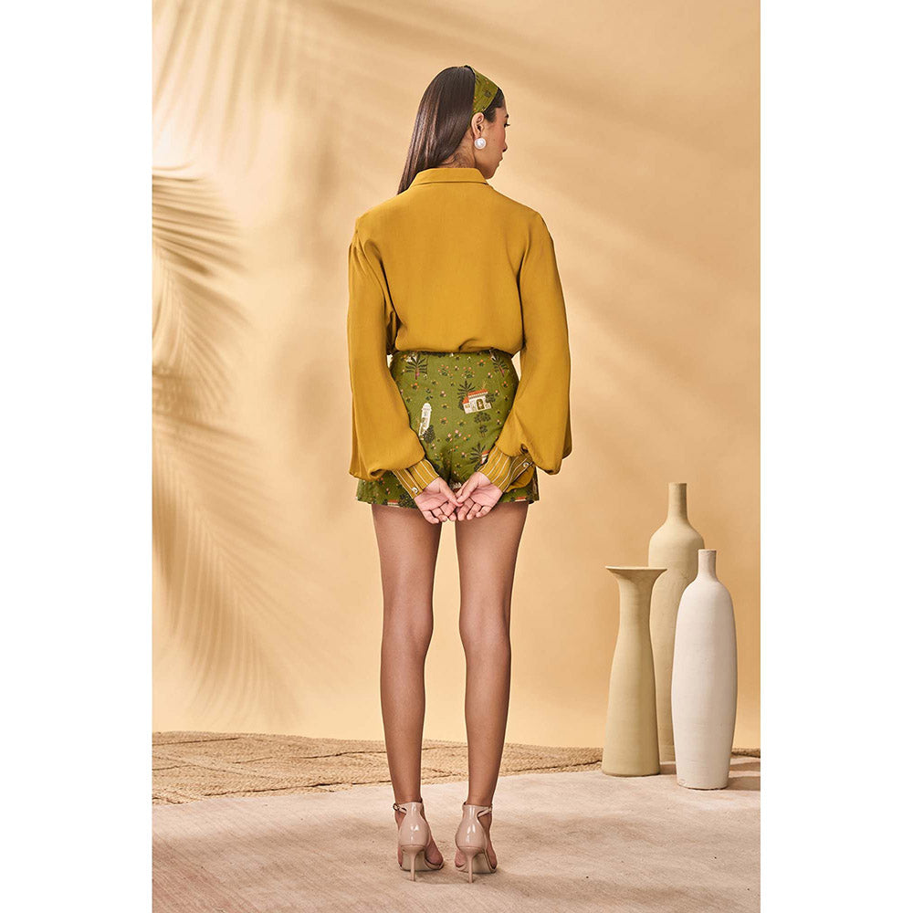 Masaba Mustard Miniature Dreams Skorts with Shirt (Set of 2)