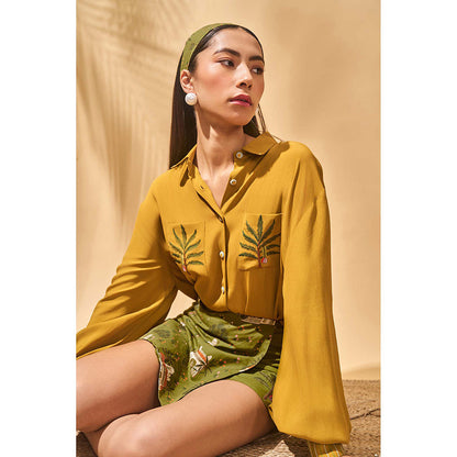 Masaba Mustard Miniature Dreams Skorts with Shirt (Set of 2)