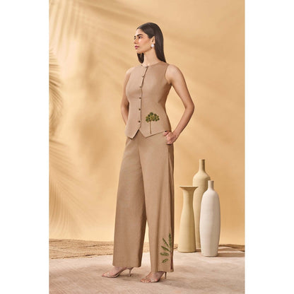 Masaba Beige Trellis Palm Waistcoat