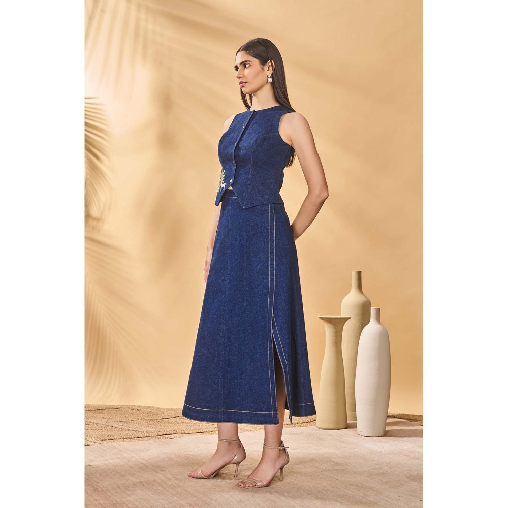 Masaba Blue Paw Tree Denim Waistcoat