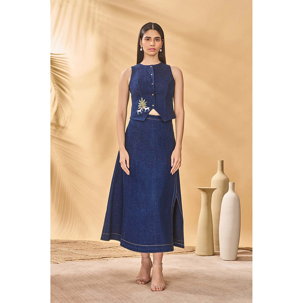 Masaba Blue Paw Tree Denim Coord (Set of 2)