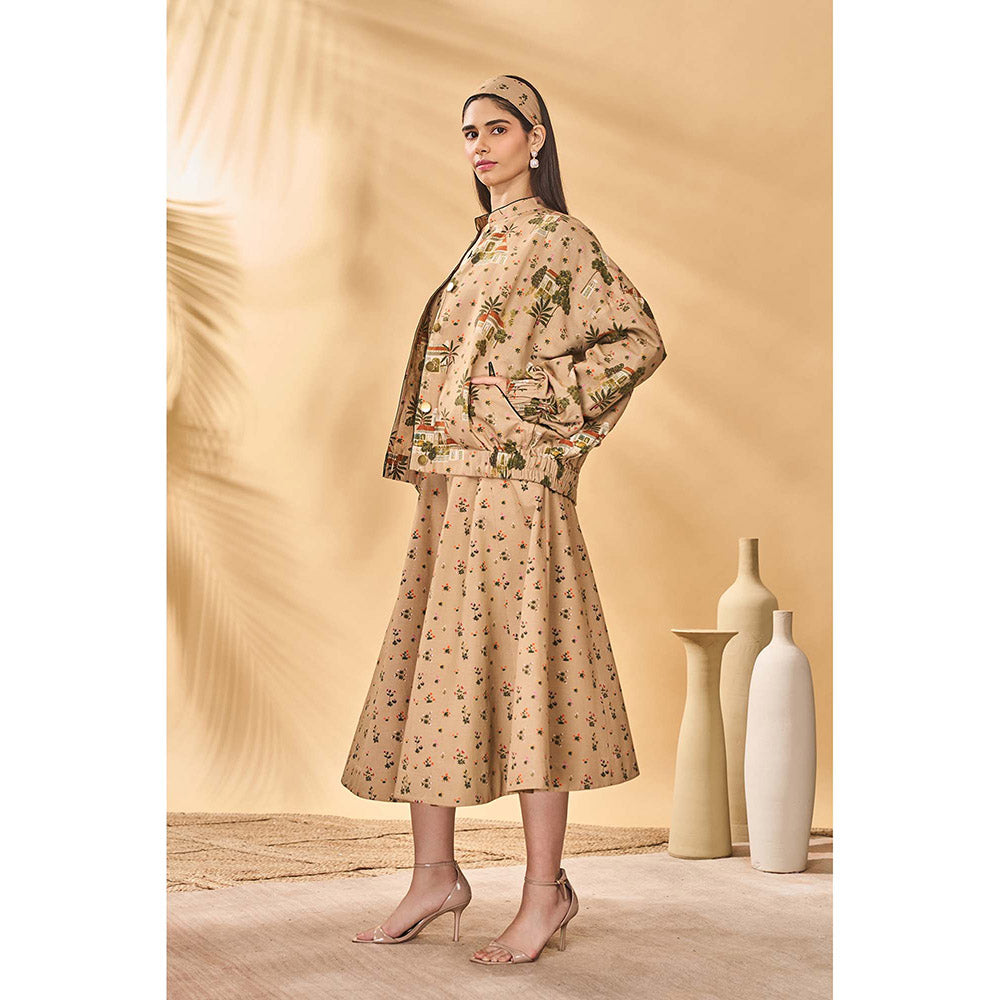 Masaba Beige Miniature Dreams Bomber Jacket with Slip and Skirt (Set of 3)