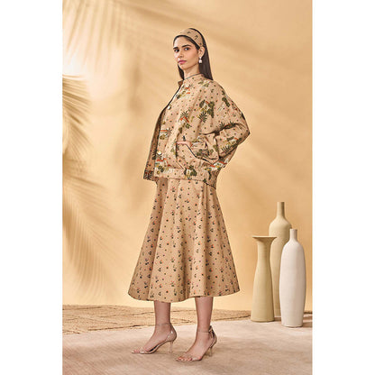 Masaba Beige Miniature Dreams Bomber Jacket with Slip and Skirt (Set of 3)
