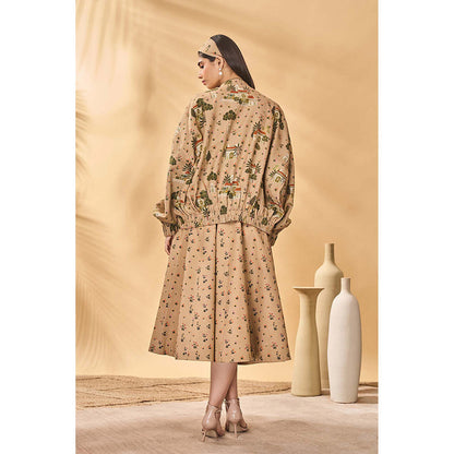 Masaba Beige Miniature Dreams Bomber Jacket with Slip and Skirt (Set of 3)