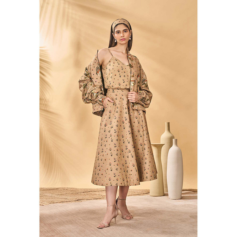 Masaba Beige Miniature Dreams Bomber Jacket with Slip and Skirt (Set of 3)