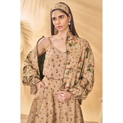 Masaba Beige Miniature Dreams Bomber Jacket with Slip and Skirt (Set of 3)