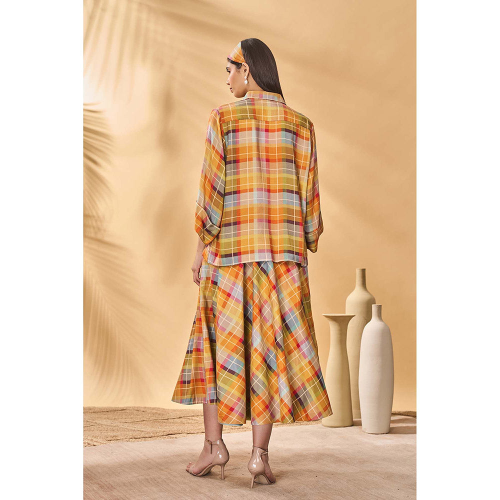 Masaba Multicolour Sundowner Checkered Bustier with Shirt and Skirt (Set of 3)