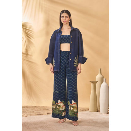 Masaba Blue Denim Trellis Palm Shirt