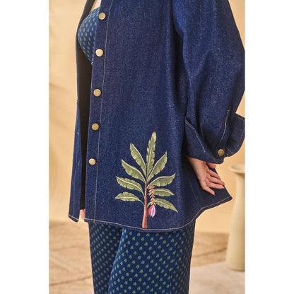 Masaba Blue Denim Trellis Palm Shirt