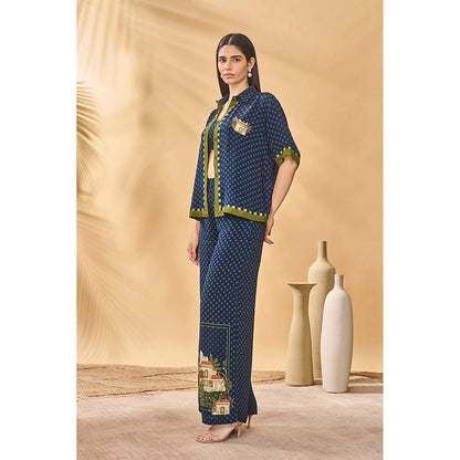 Masaba Blue Midnight Holiday Home Bustier with Shirt and Pant (Set of 3)