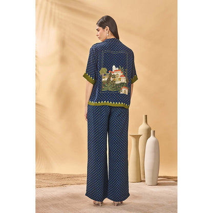 Masaba Blue Midnight Holiday Home Bustier with Shirt and Pant (Set of 3)