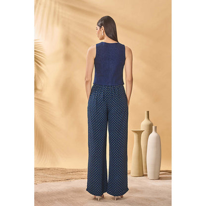 Masaba Blue Paw Tree Denim Waistcoat with Pant (Set of 2)