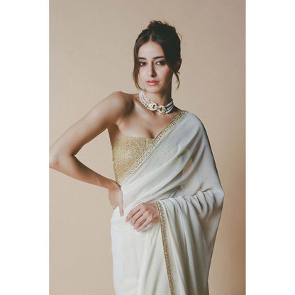 Masaba Ivory Chaand Embellished Saree with Stitched Blouse