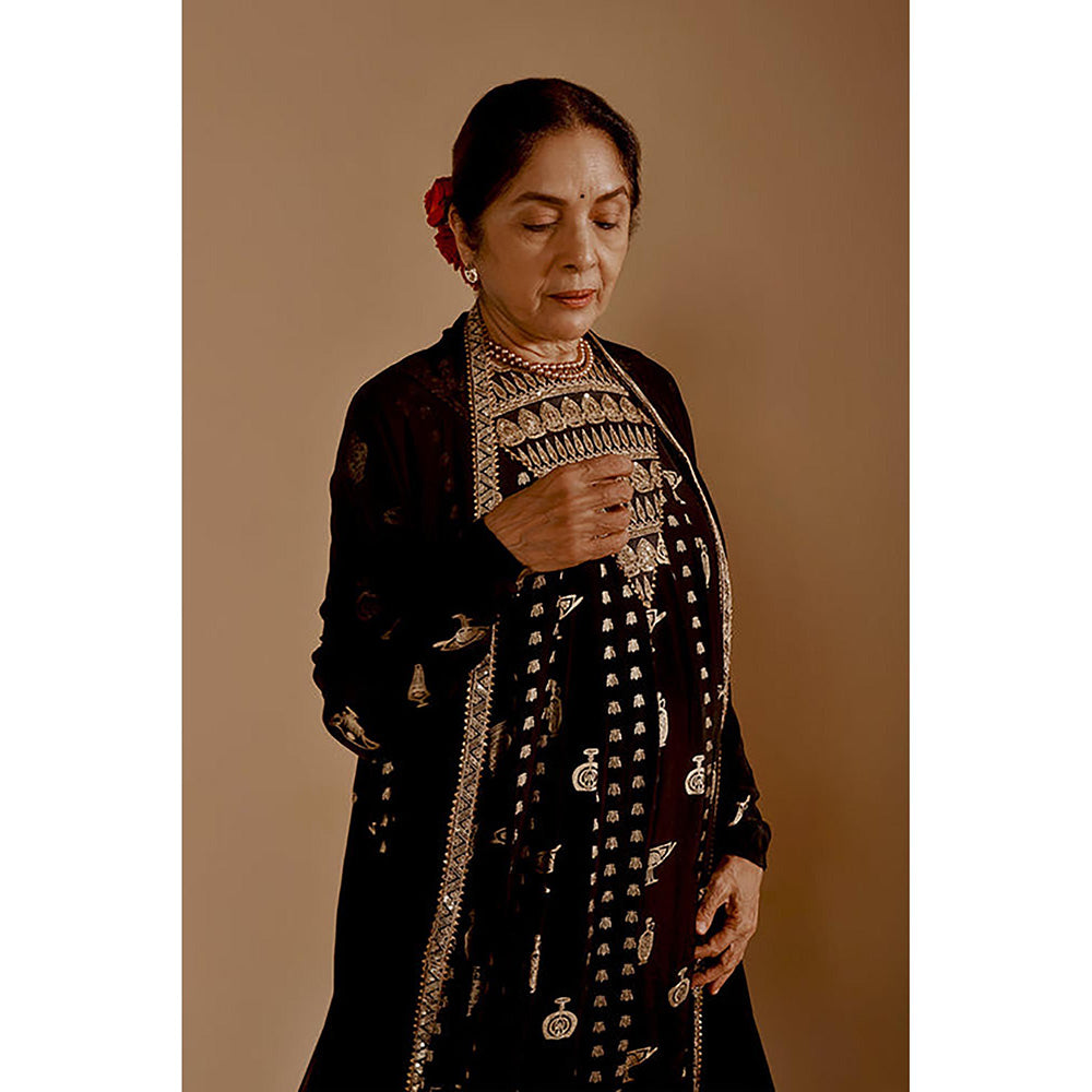 Masaba Black Gold Potters Touch Anarkali with Dupatta