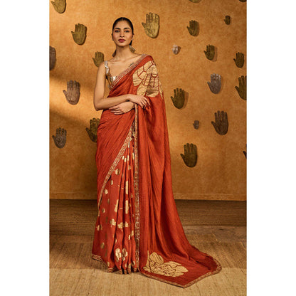 Masaba Rust Windrose Crushed Saree with Unstitched Blouse