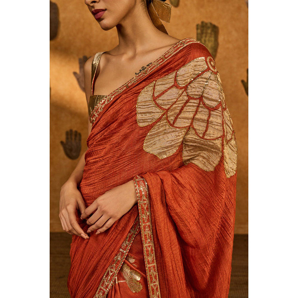 Masaba Rust Windrose Crushed Saree with Unstitched Blouse