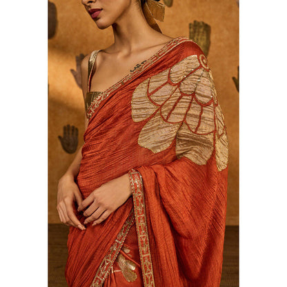 Masaba Rust Windrose Crushed Saree with Unstitched Blouse