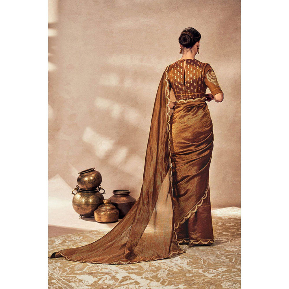 Masaba Brown Madakal Tissue Saree with Unstitched Blouse
