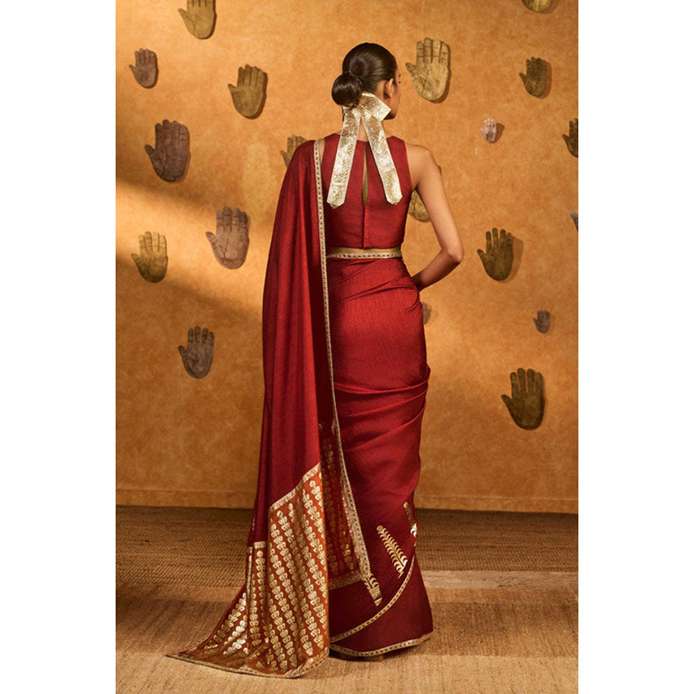 Masaba Red Fern Flame Saree with Unstitched Blouse