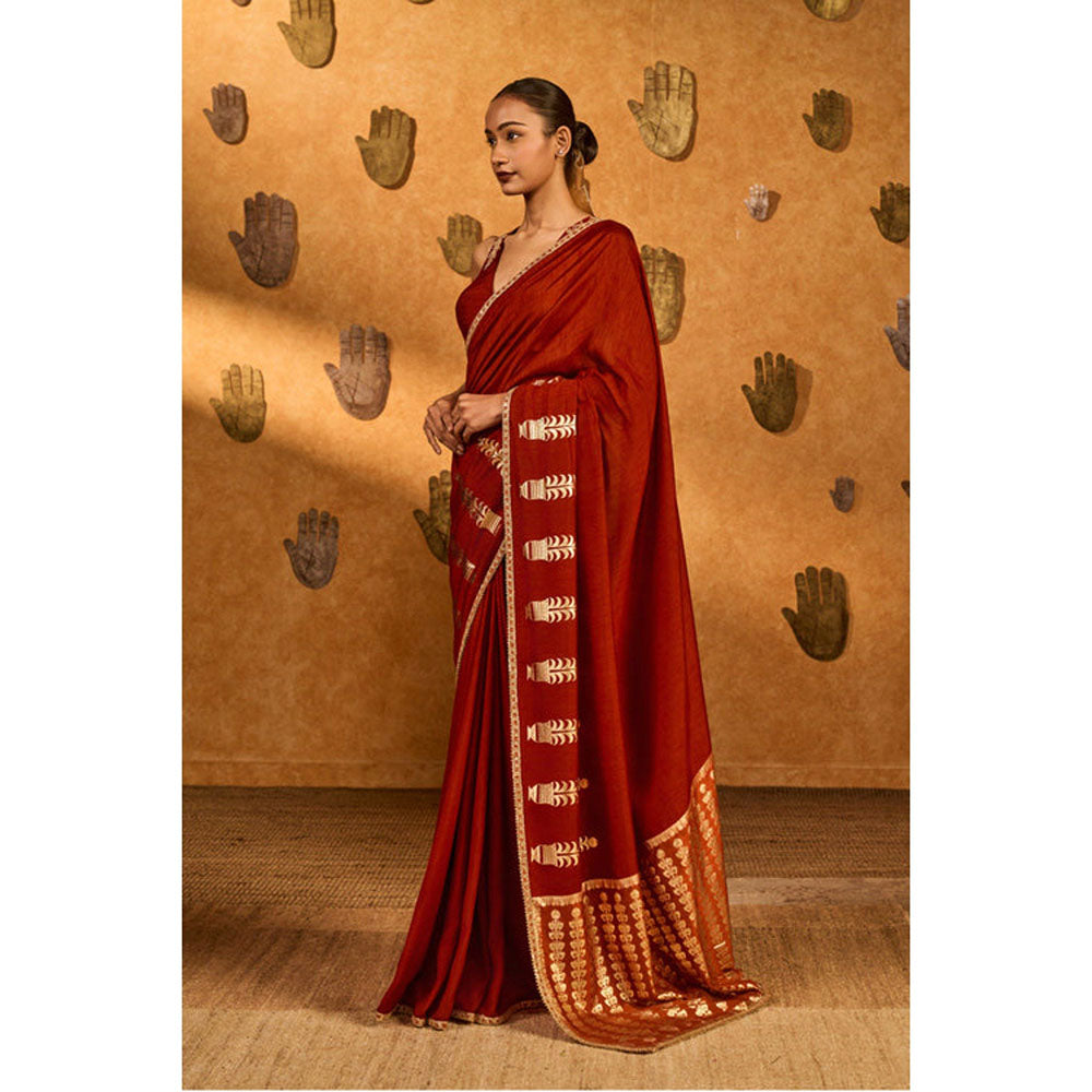 Masaba Red Fern Flame Saree with Unstitched Blouse