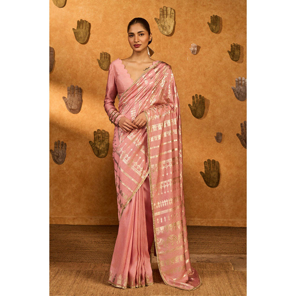 Masaba Champagne Pink Midas Touch Saree with Unstitched Blouse