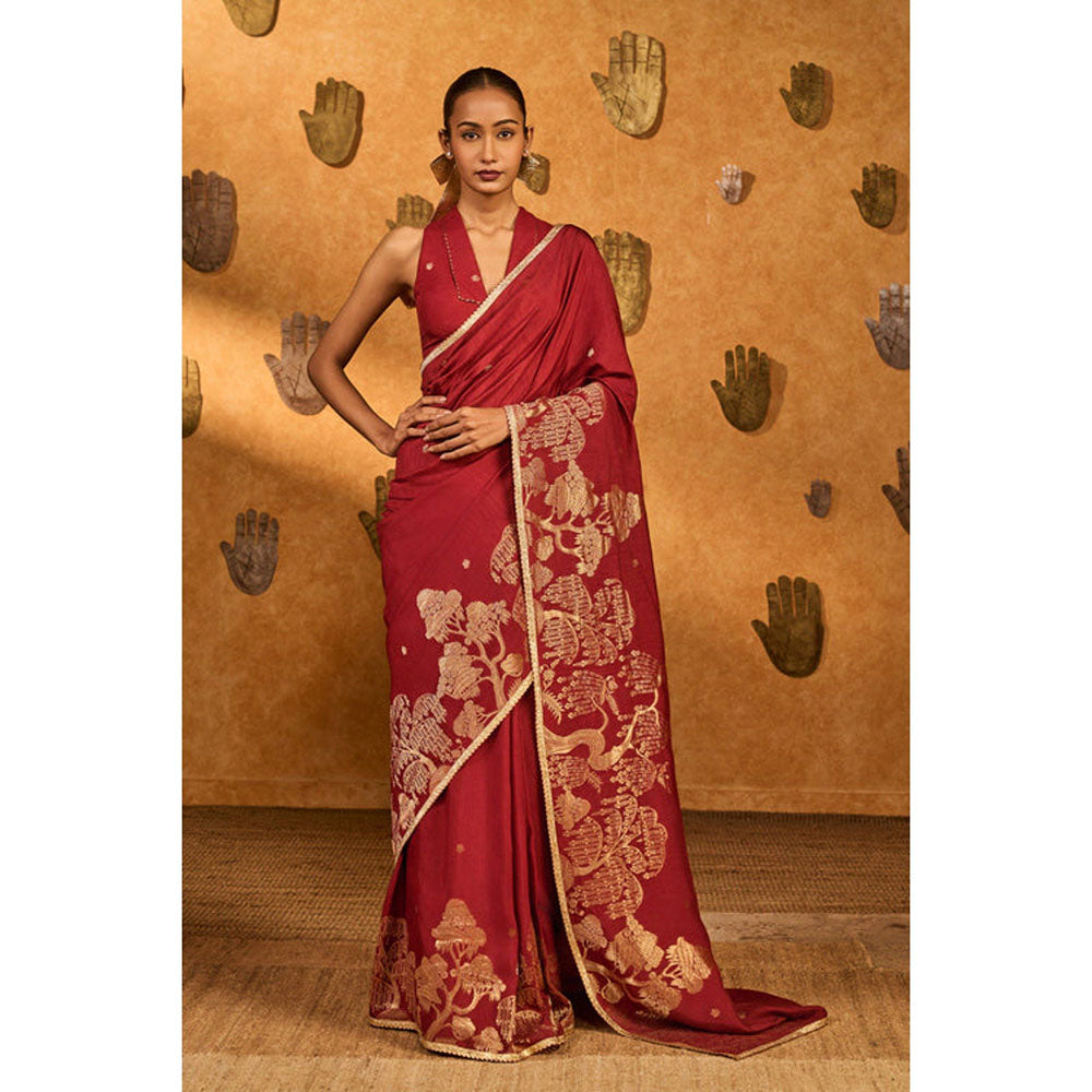 Masaba Red Zen Saree with Unstitched Blouse