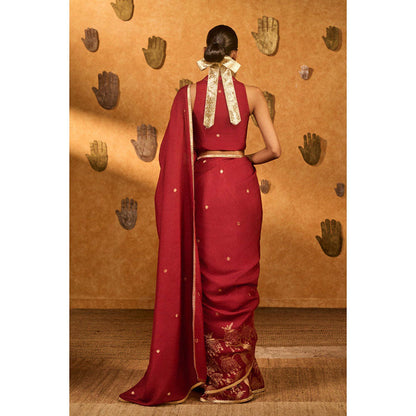 Masaba Red Zen Saree with Unstitched Blouse