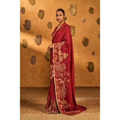 Masaba Red Zen Saree with Unstitched Blouse