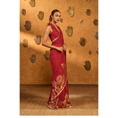Masaba Red Zen Saree with Unstitched Blouse