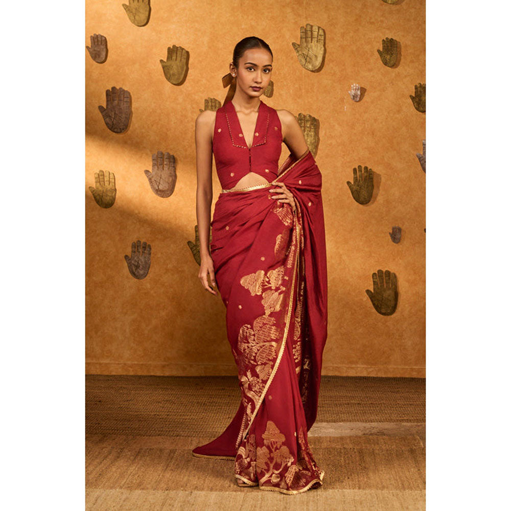 Masaba Red Zen Saree with Unstitched Blouse