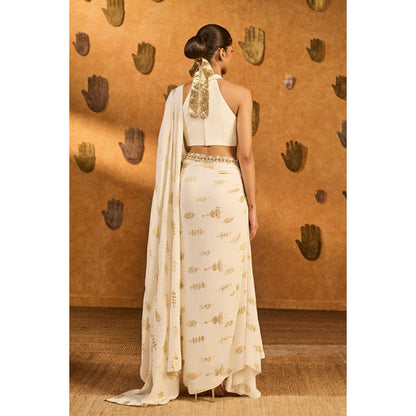 Masaba Ivory Soft Lantern Stitched Saree with Stitched Blouse
