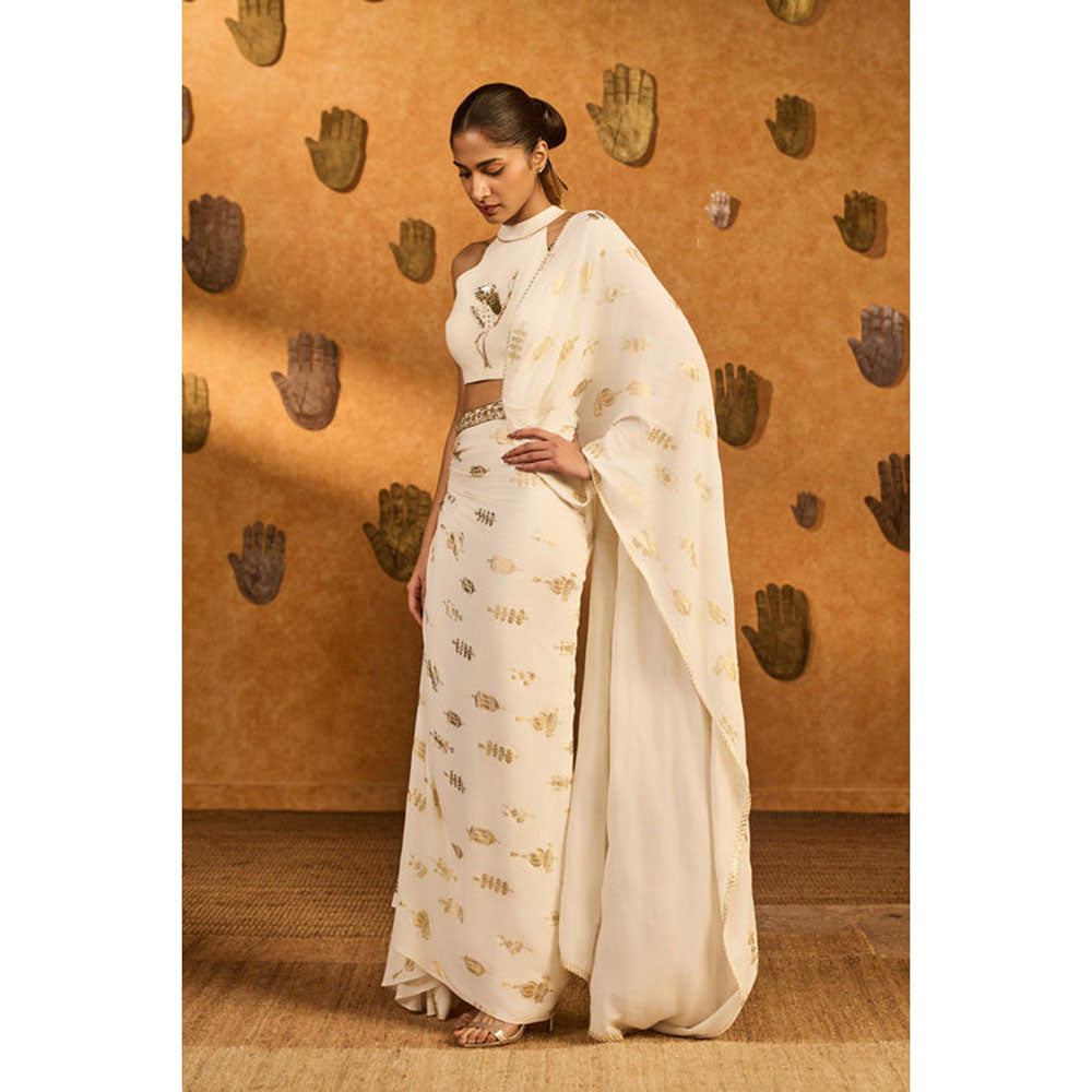 Masaba Ivory Soft Lantern Stitched Saree with Stitched Blouse