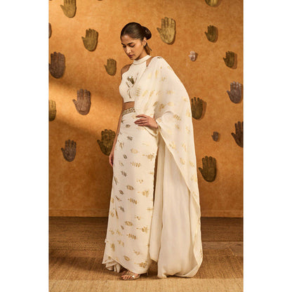 Masaba Ivory Soft Lantern Stitched Saree with Stitched Blouse