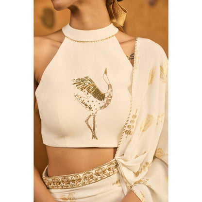 Masaba Ivory Soft Lantern Stitched Saree with Stitched Blouse