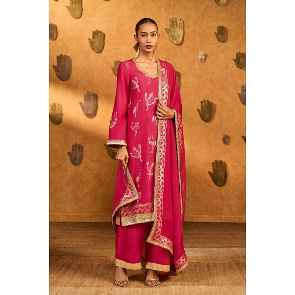 Masaba Pink Crane Kurta with Pant and Dupatta