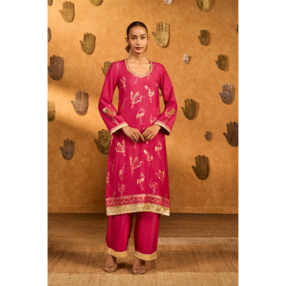 Masaba Pink Crane Kurta with Pant and Dupatta