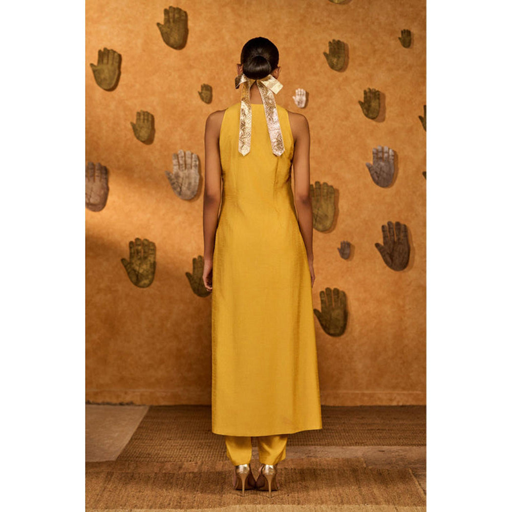 Masaba Spiced Ochre Pop Pendant Kurta with Pant and Jacket