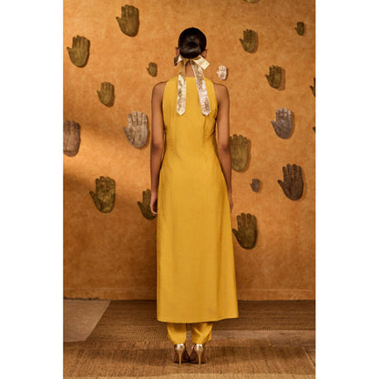 Masaba Spiced Ochre Pop Pendant Kurta with Pant and Jacket