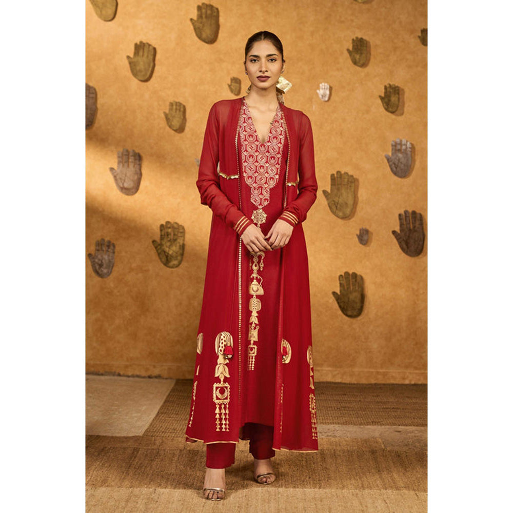 Masaba Red Pop Pod Pendant Kurta with Pant and Jacket