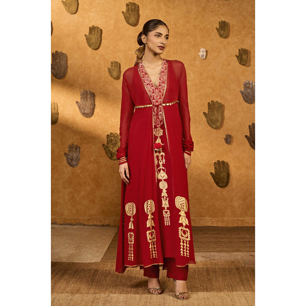 Masaba Red Pop Pod Pendant Kurta with Pant and Jacket